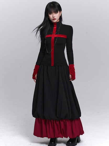 Black Bubble Skirt Gothic Red
