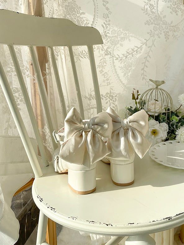 Round White Mary - Accent Design Crisscross Sweet Shoes Toe Jane Bow