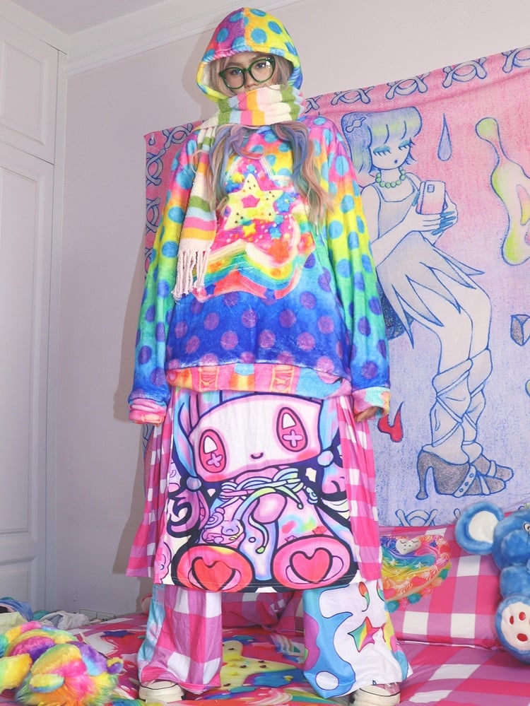 Polka-Dot Buntes Flanell Y2K Muster Hoodie Print Stern