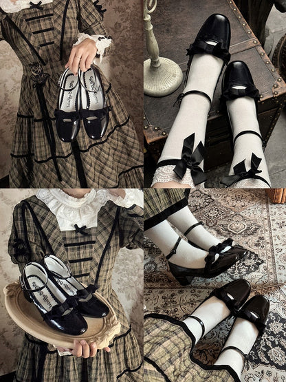 Low-heel Classic Mary Janes in PU with Floral Detailing, Bow Accent & Heart Closure