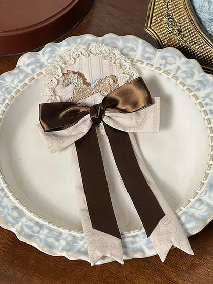 Badge Blue / Rocking Embroidery Bowknot Brown Horse