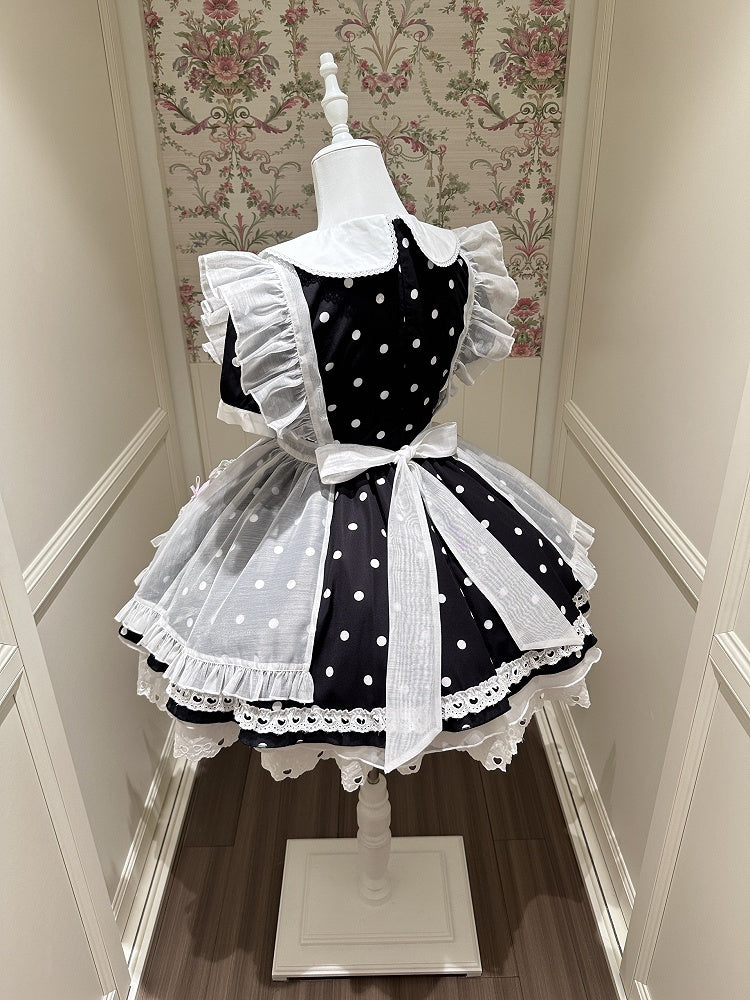 Lace 	Peter Trim Collar Bow Dot Polka Pink with Black Dress Heart Pan Cut-Out