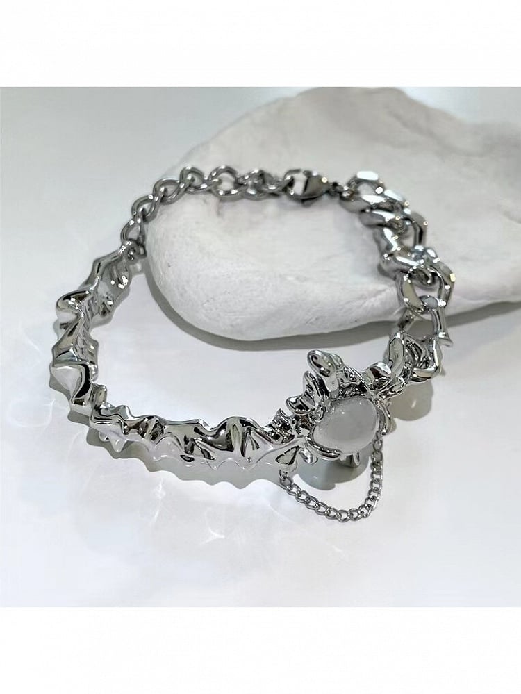 White Rhinestone Decoration Silver Bracelet - Kiwi Store