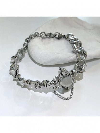 White Rhinestone Decoration Silver Bracelet - Kiwi Store