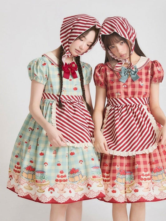 Schürze mit rotem Streifenmuster