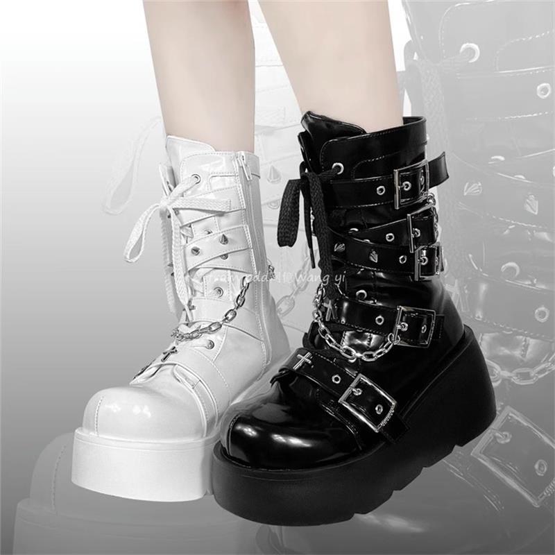 Night Rider Cross Platform Martin Boots – Y2K Thick Sole Round Toe Cool Ankle Boots | GURURU