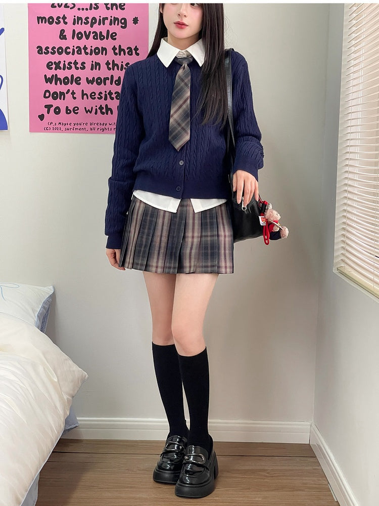 42CM/45CM/48CM/56CM/65CM Style JK Uniform Pleated Skirt Gray Plaid Preppy