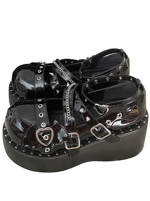 Gothic Black 4.5cm/7cm Platform Shoes with Bat Accents & Crisscross Straps