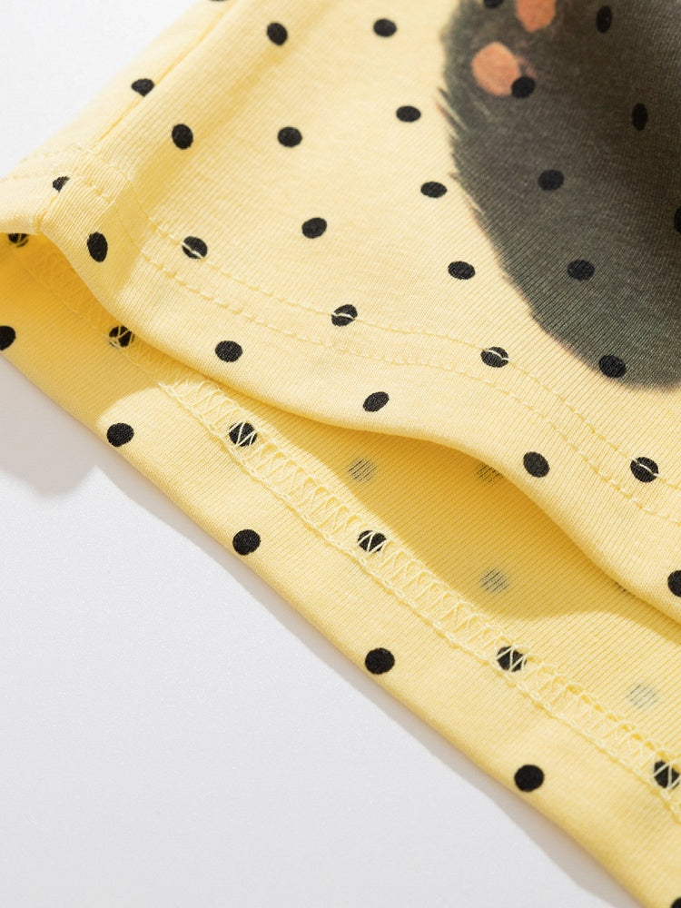 Yellow Kitten Polka Dot Tee with Scarf - Languid Park