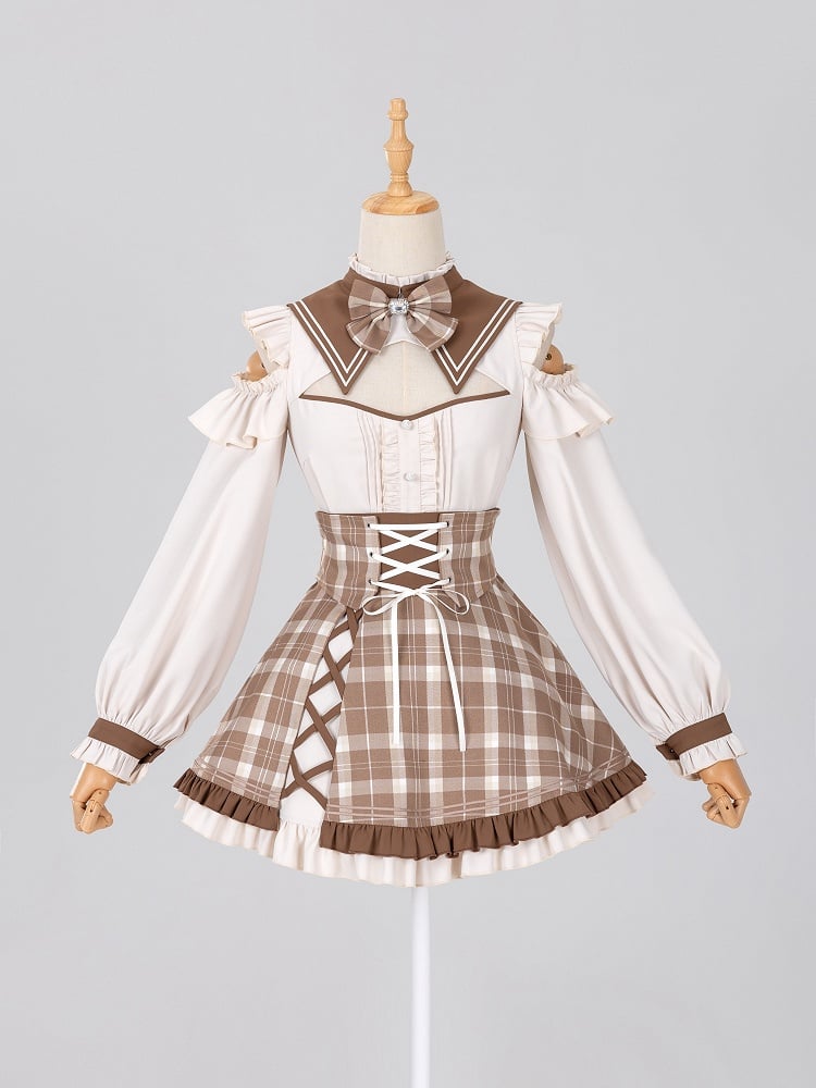 High-Waist Plaid Skirt with Cross-Lacing Corset - DevilInspired Exclusive Collection