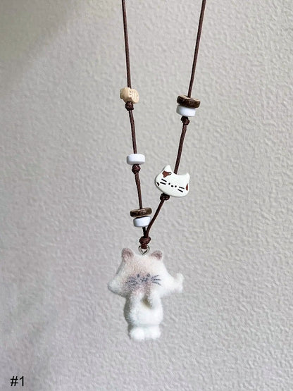 Collier Perles Pendentif Chat - Kiwi Store