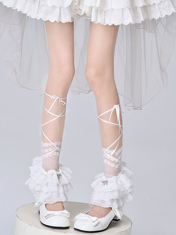 4 Colors Multi-Layer Lace Trim Tulle Leg Warmers with Strappy Design