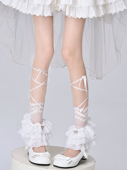 4 Colors Multi-Layer Lace Trim Tulle Leg Warmers with Strappy Design