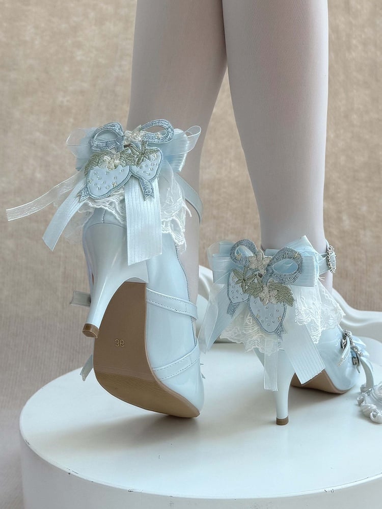 Shoes Bow - Detachable PU Back Elegant Blue