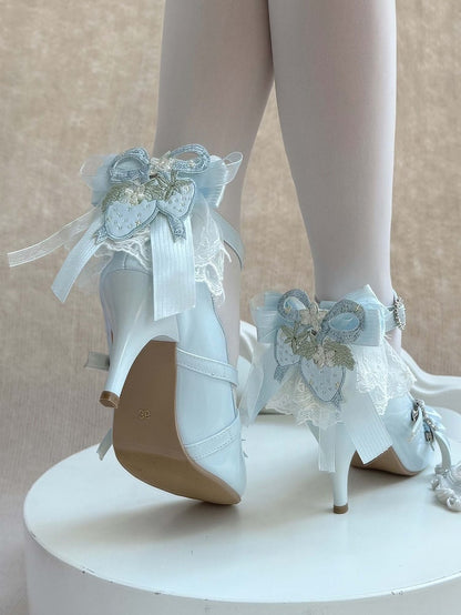 Shoes Bow - Detachable PU Back Elegant Blue