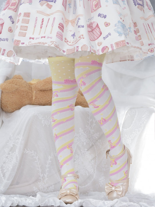 Little Candy Overknee-Strümpfe aus Baumwolle – Gelbe und rosa Streifen