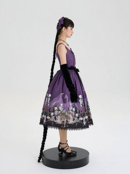 Purple Square Neck Skeleton Cross Gothic JSK - NnSTAR