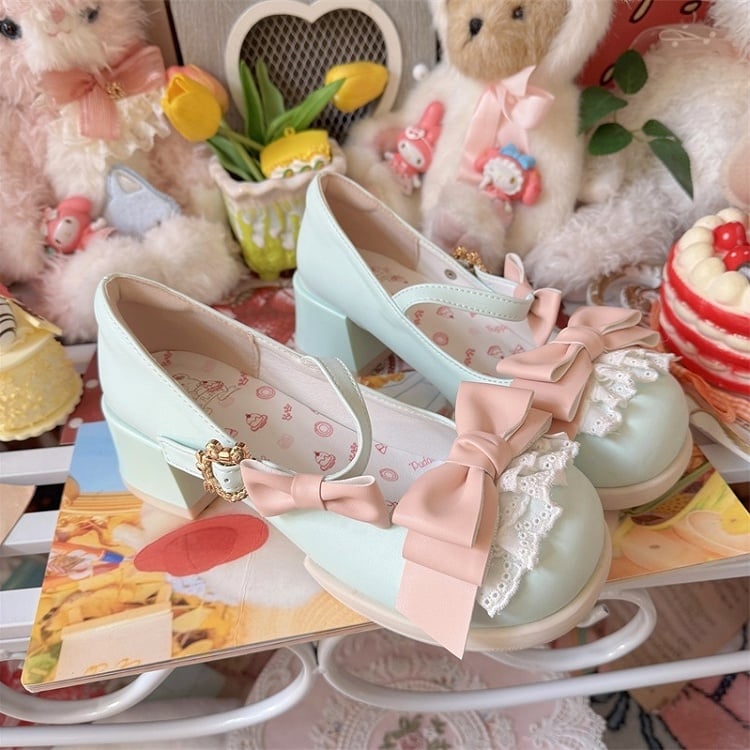 Sweet with Janes Heel Choice Round Bows Green Decor Style Pink Toe Mary Classic - Design 2cm/5cm