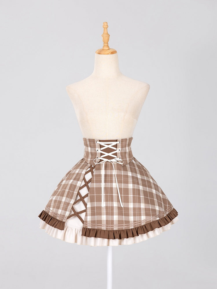 High-Waist Plaid Skirt with Cross-Lacing Corset - DevilInspired Exclusive Collection