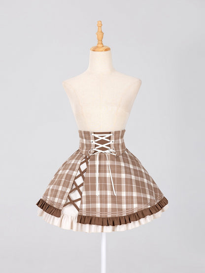 High-Waist Plaid Skirt with Cross-Lacing Corset - DevilInspired Exclusive Collection