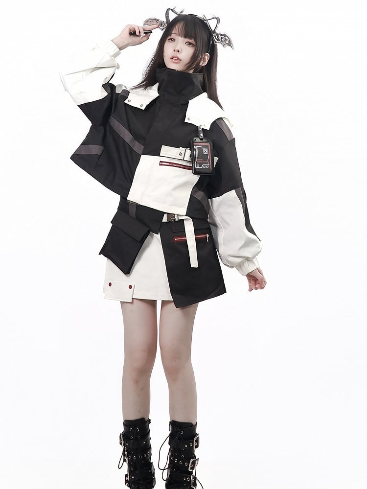 Kawaii Techwear Two-Tone Skirt with Removable Waist Pouch - PINK SAVIOR