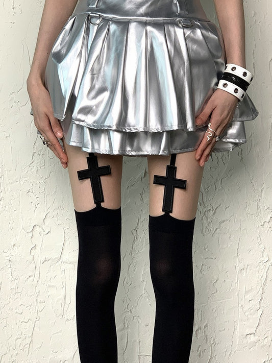Design Cross Tights Y2K Suspender Black