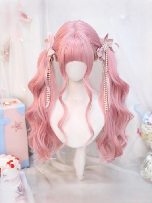 Long 2 With Bangs 70-75CM Options Wig Wavy Cherry Pink