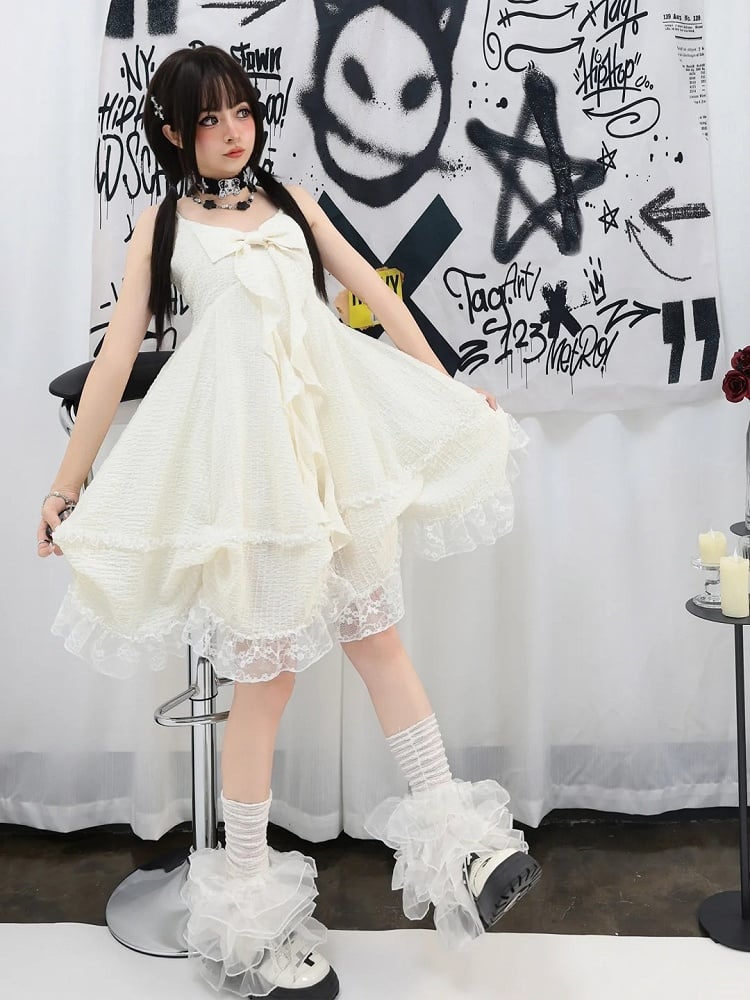 Big Bow Ausschnitt Spitzenrock Apricot Cami Kleid Trim Bubble