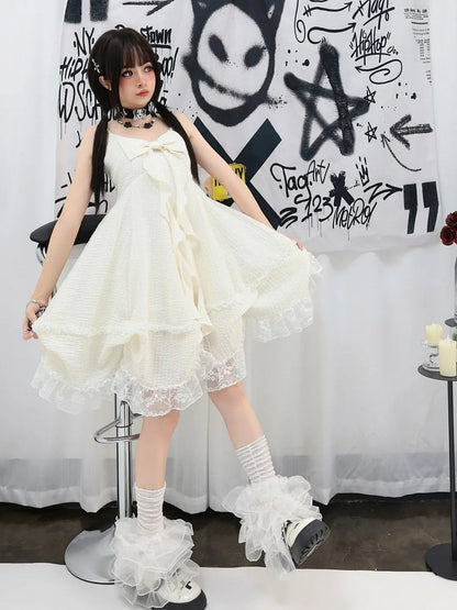 Big Bow Ausschnitt Spitzenrock Apricot Cami Kleid Trim Bubble