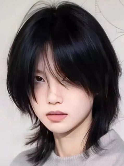 Bangs Short Black Straight Wig Ouji Style Curtain 45CM with
