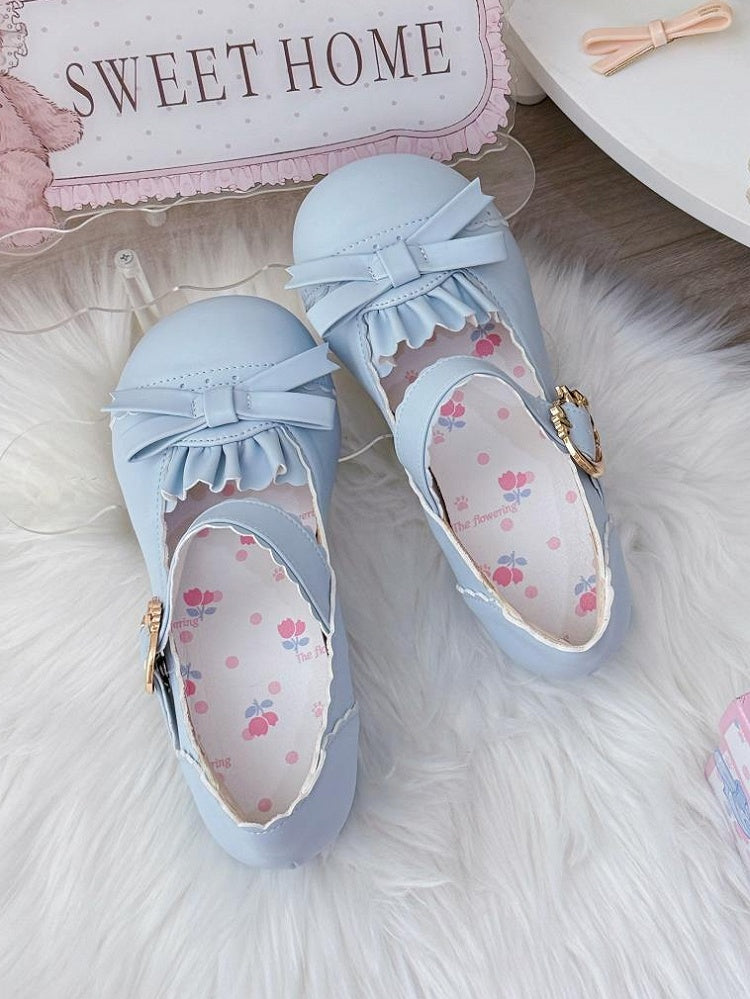 Bow Accent - Mary Janes Blue Mid-heel in PU