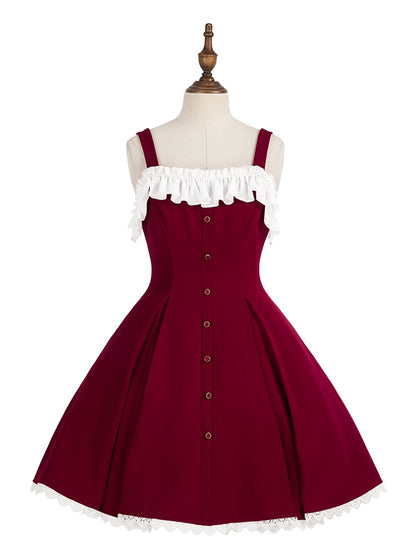 Kleid Fit Lolita Slim Fashion Taille Rot Elegant