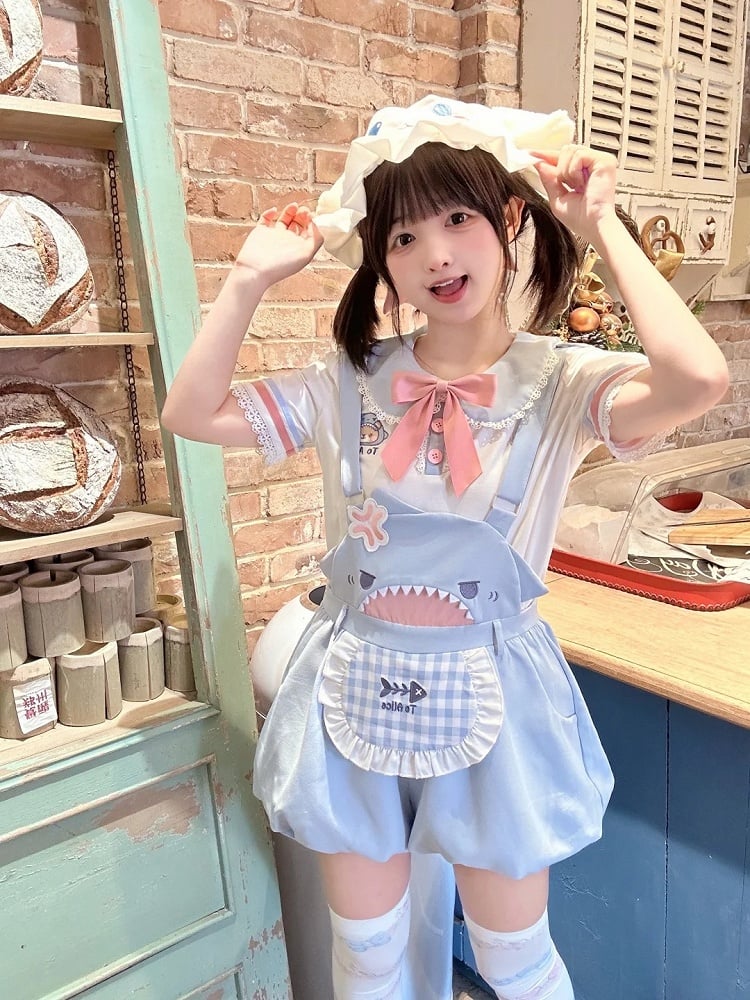 Shorts Bubble Shark Light Blue  Apron Design Overalls
