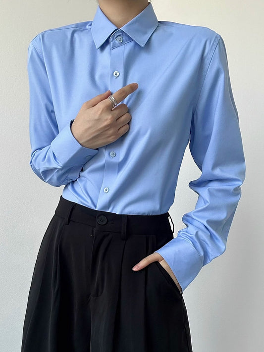 Collar Shirt Sleeve Modal Button Light Ouji Unisex with Lolita Cuffs Blue Long Pointed Flat