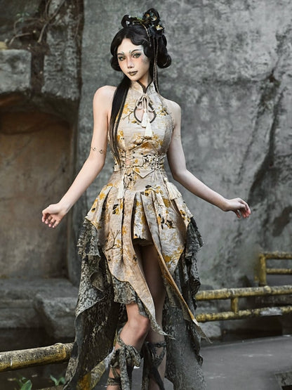 チャイナドレス ホルターネック シノワズリ クロップドトップ