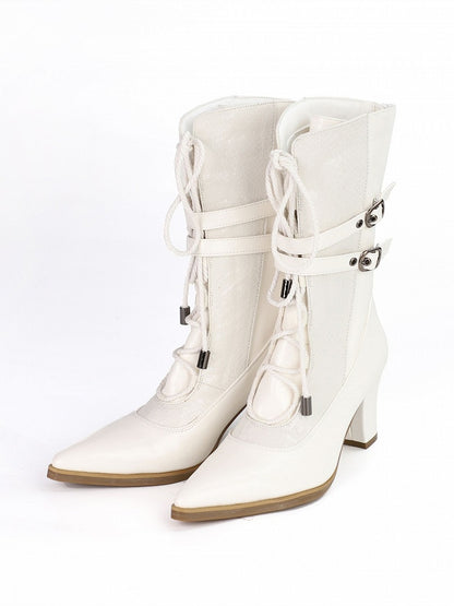 Boots Heels White Snake Pattern Goth