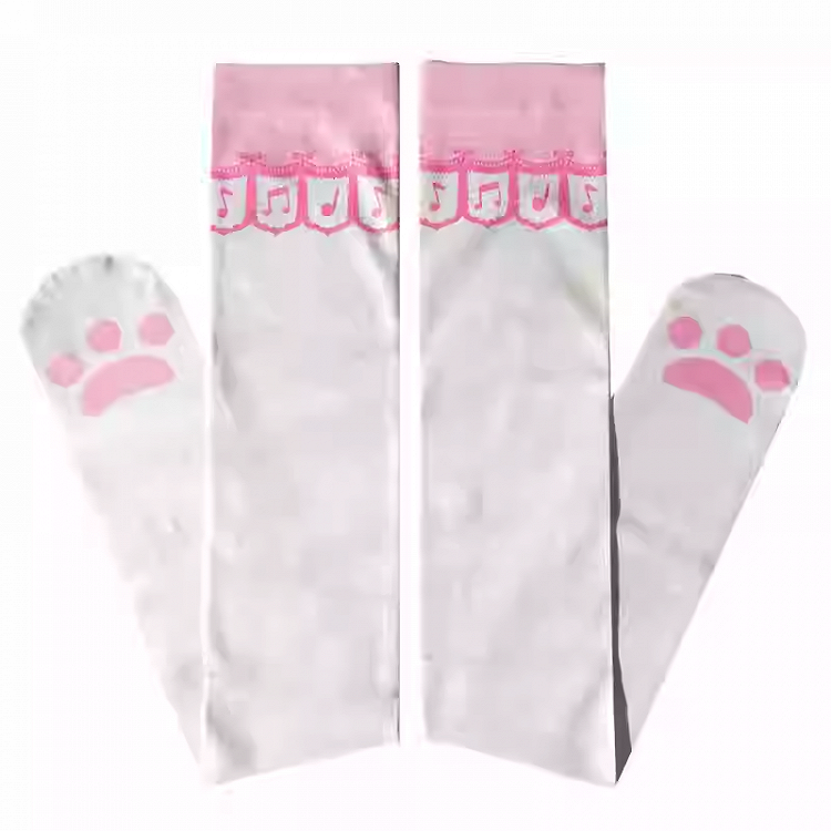 White Cat Paw Pattern  Over Knee Stockings