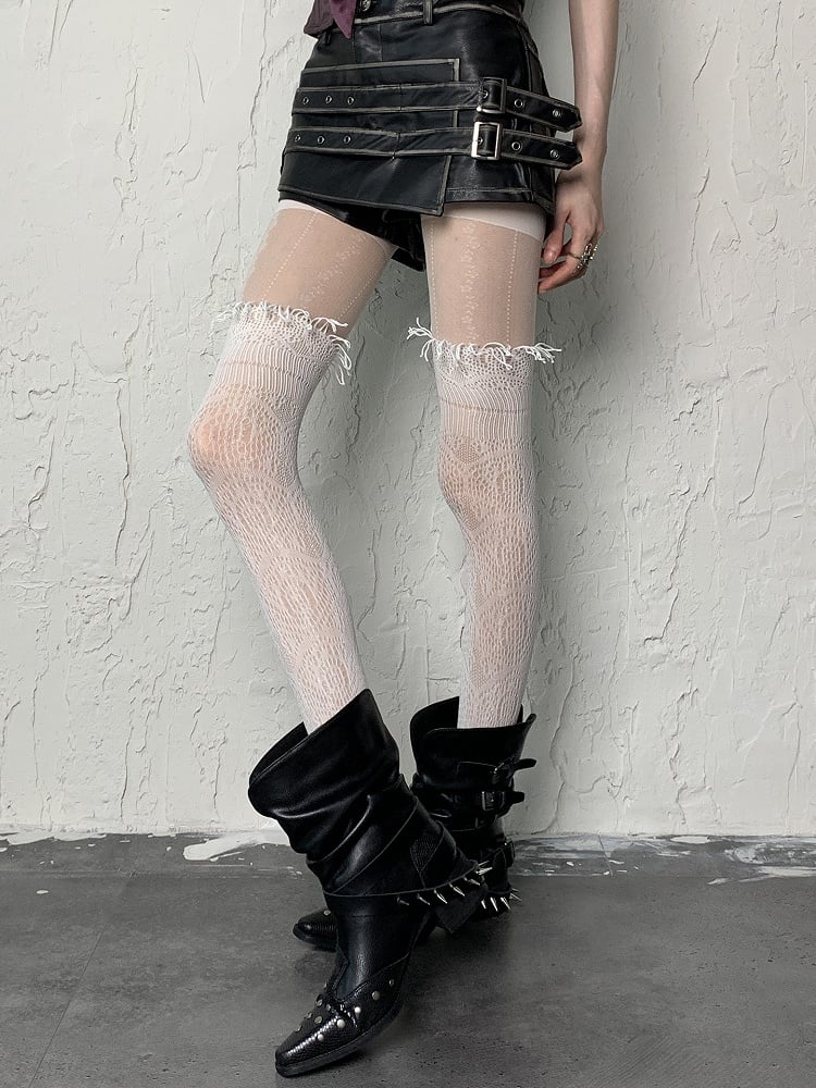 White/Black/Pink Floral Tights Y2K Polka-dot and Pattern