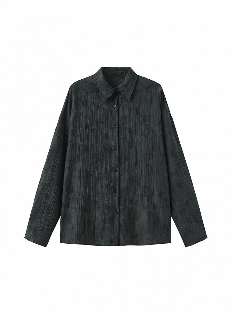 Gray Button with Collar Placket Shirt Tencel Casual Polo