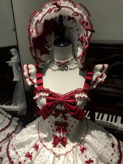 Bonnet White Bowknot Lolita and Decorated Red