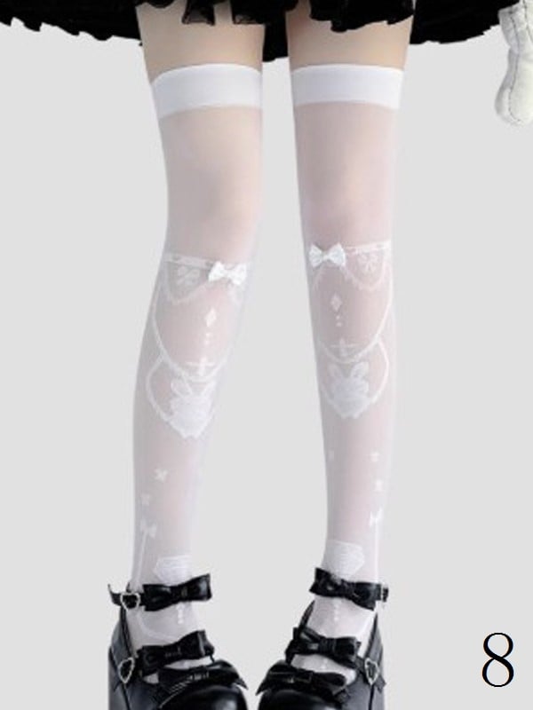 With Black/White/Pink/Blue/Red Lolita Bowknot Options Details Overknee Sweet White/Black Stockings 11