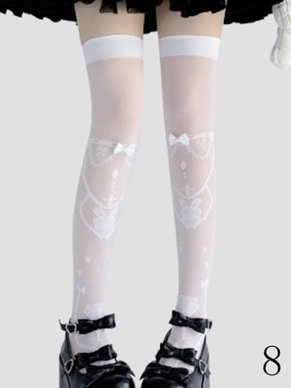 With Black/White/Pink/Blue/Red Lolita Bowknot Options Details Overknee Sweet White/Black Stockings 11