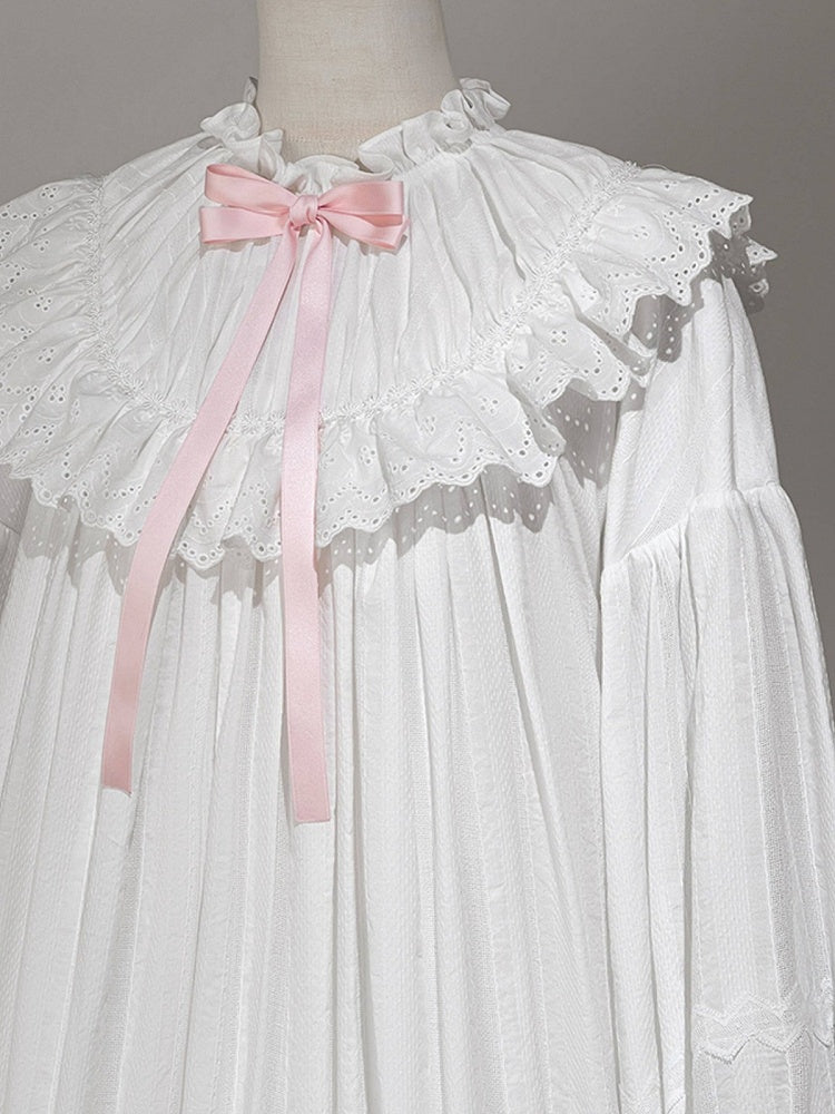 White & Pink Lace Lolita Dress with Bow - Tan Tuan