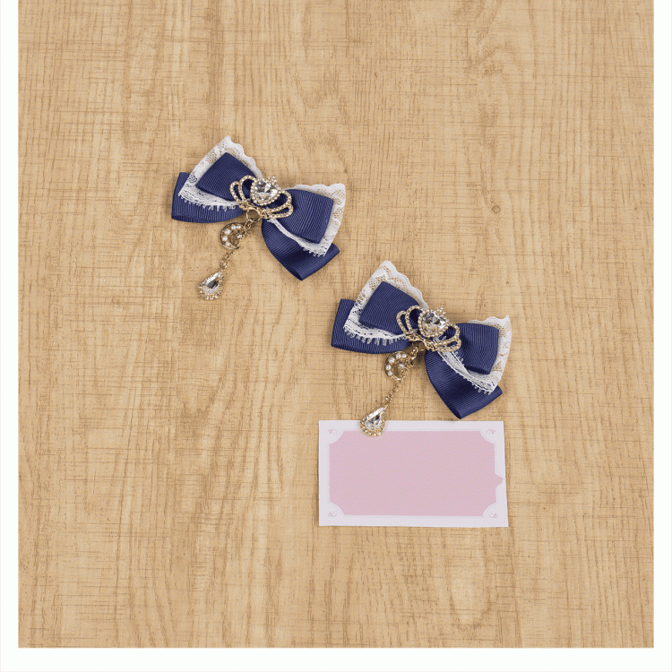 Celestial Collection Moon Options Jirai Kei Bowknot Hairclips with Beaded Chain Gemstone Star 5 Color