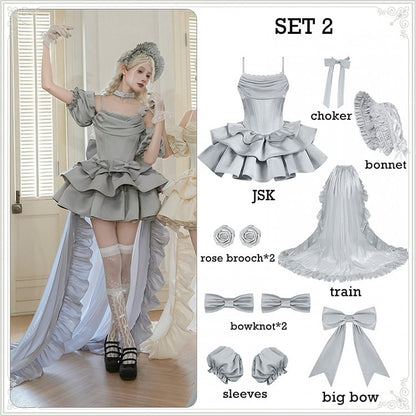Cowl Spaghetti Kleid Elegante Taillenträger Entbeint Lolita JSK Set Voller Ausschnitt Grau