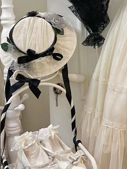 Beige Floral Elegant Lolita Hat - Button Bear