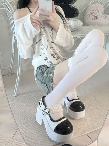 ホワイト ジライケイ クロー フィッシュボーン プラットフォーム シューズ