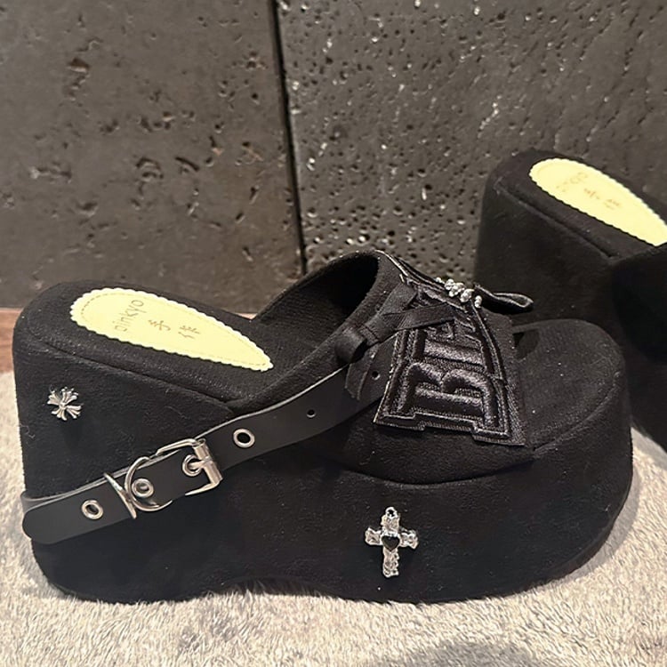 Punk Black Cross Goth Accents with Embellishment Bow Platforms