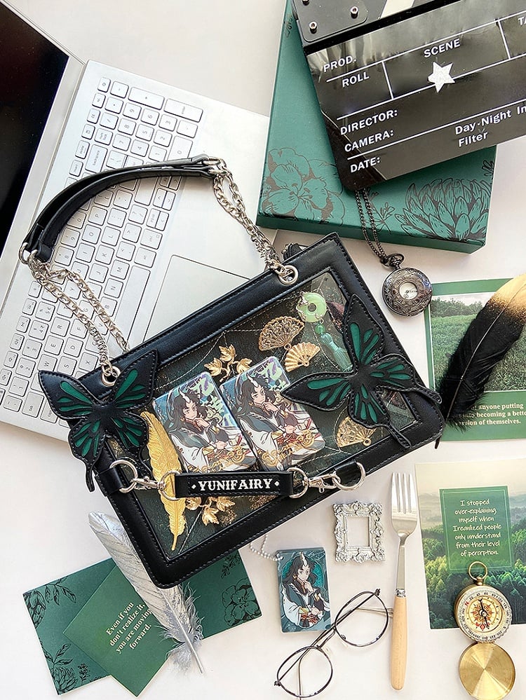 Ita Butterfly Kapazität mit grüner Schulter und Details Kleine Tasche Gold – Spiderweb