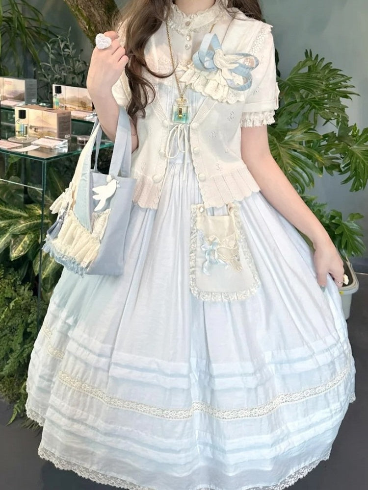 Dress and Sailor Accent Blue with Lace Light Overall Trim Pocket Lolita